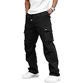 PLEPAN Mens Cargo Pants Casual Straight Leg Drawstring Elastic Waist Athletic Hiking Sweatpants