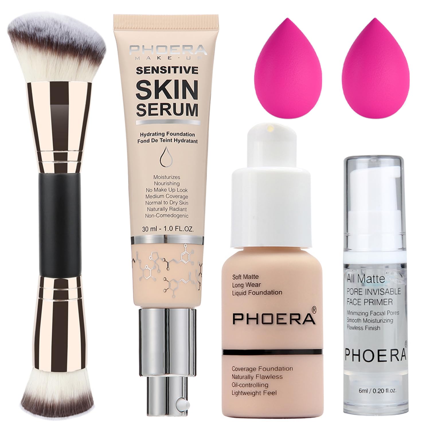Hilareco PHOERA Tinted Moisturizer Foundation Serum, 4-in-1 Hydrating, Primer, & Foundation, Hydrate skin Serum, PHOERA Foundation Makeup Full Coverage (101+N01/ Porcelain+Porcelain)
