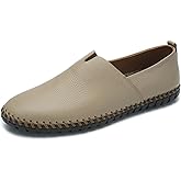 LUODENGLANG Men's Genuine Leather Loafer Shoes Slip On Soft Breathable Handmade Stitching Fashion Casual Shoes Lightweight Driving Dress Shoe
