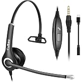 Callez 3.5mm Cell Phone Headset with Call Control for iPhone Samsung iPad | Computer Headset with Microphone Noise Cancelling, 3.5mm Headphone for PC Laptop Office Meetings Call Center Work, Clear Chat