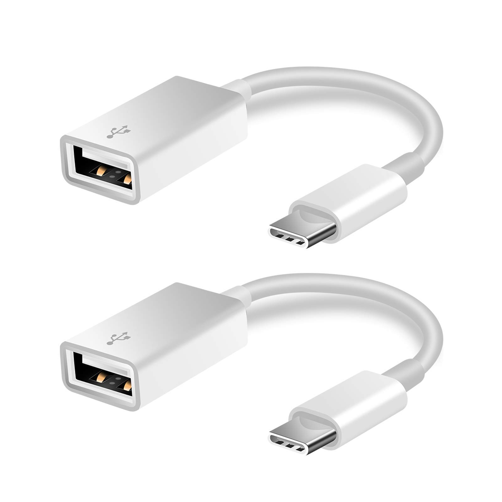 FLEAVER USB C to USB Adapter [2 Pack],Type-C OTG Cable Type C Male to USB A Female Adapter Compatible with Pro/Air 2019 2018 2017,S20 S20+ Ultra Note 10 S9 S8 (White)