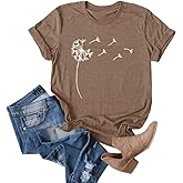 Cicy Bell Women's Dandelion Print T Shirts Cute Graphic Tees Short Sleeve Summer Cotton Tee Tops