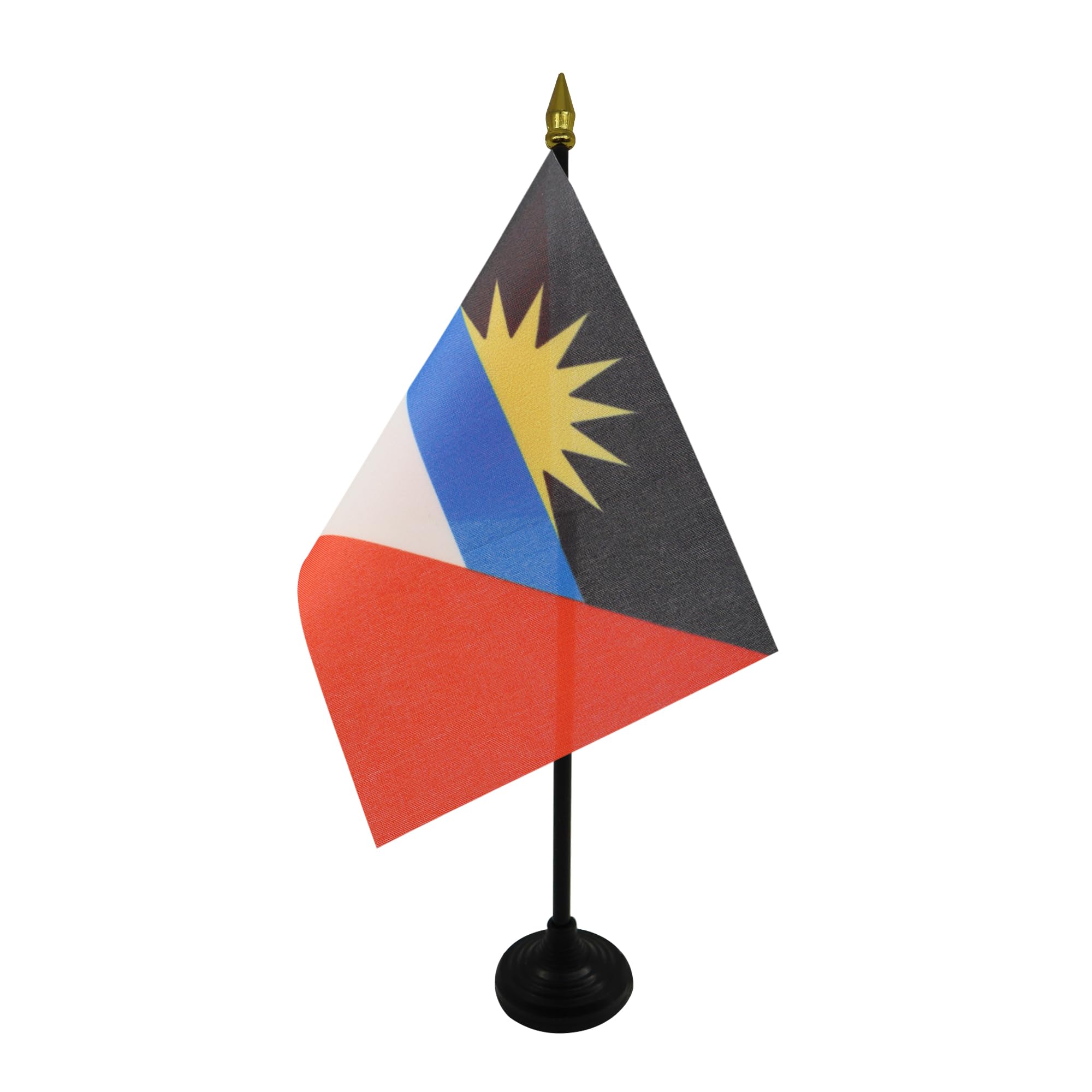 AZ FLAG - Antigua and Barbuda Table Flag 4'' x 6'' - Antiguan Barbudan Mini Desk Flag 100% Polyester 15 x 10 cm - Office Mini Banner with 10'' Pole - Golden Spear