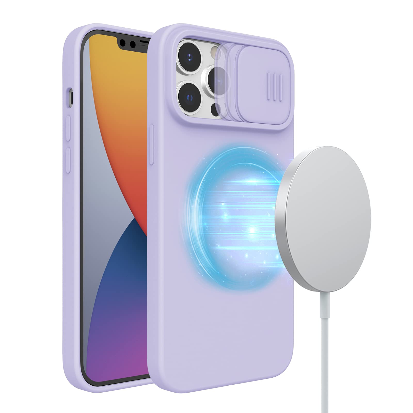 Nillkin Silicone Case Compatible with iPhone 13 Pro Max (6.7 inch), [Camera Protection] CamShield Silky Magnetic Magsafe Case with Slide Camera Cover, Shockproof Skin-Frendly Protective Cover, Purple