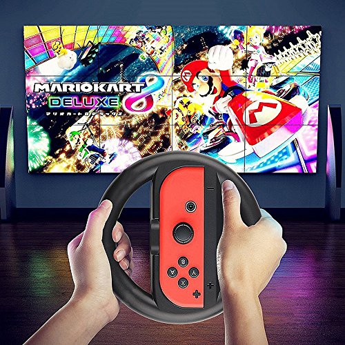 Lammcou Steering Wheel Grips for Nintendo Switch Console Racing Wheel Joy-con Grips Handle Set by for Nintendo Switch Controller Games-Black - Thumbnail 6