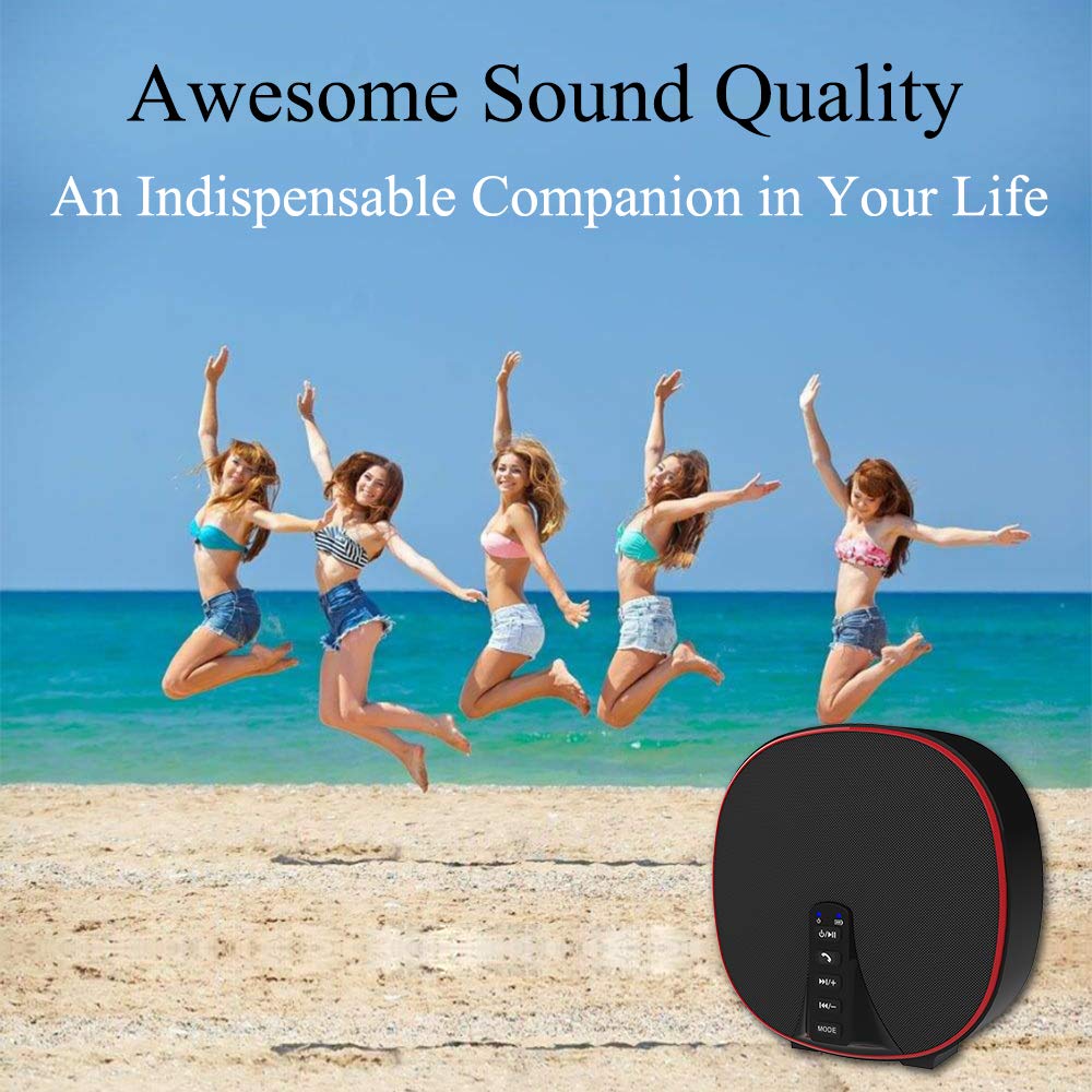 Wireless Portable Bluetooth Speaker 5.0 Build-in Mic HD Audio, Enhanced Bass, Radio Support, Hands-free Call and TF Card Slot, Stereo Sound for iPhone, Tablet, Android (DY52 Black-Red)