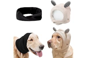 SUNHUKUS Quiet Ears for Dogs Anxiety Barking Dog Ear Covers Muffs Snood for Noise 2PCS Dog Ear Hearing Earmuffs Fireworks Protection Anti Anxiety Dog Hat for Medium to Large Dogs (Large, Black & White)