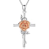 Flower Cross Necklace 925 Sterling Silver Carnation/Rose/Lily/Daisy Cross Necklace Birth Flower Jewelry for Women
