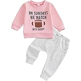 Karuedoo Toddler Baby Boy Girl Football Outfit On Sundays We Watch Football with Daddy Sweatshirt and Pants Set Fall Outfits