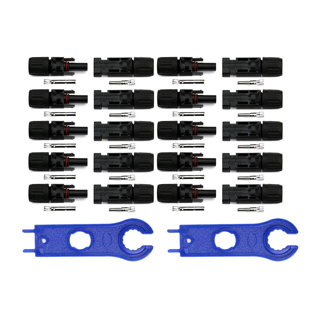 NUZAMAS NEW 10 Sets of Solar Panel Connectors Male Female for PV Solar Panel Cable & 1 Pair of Solar Tool Spanner Wrenches for Connectors Assembly