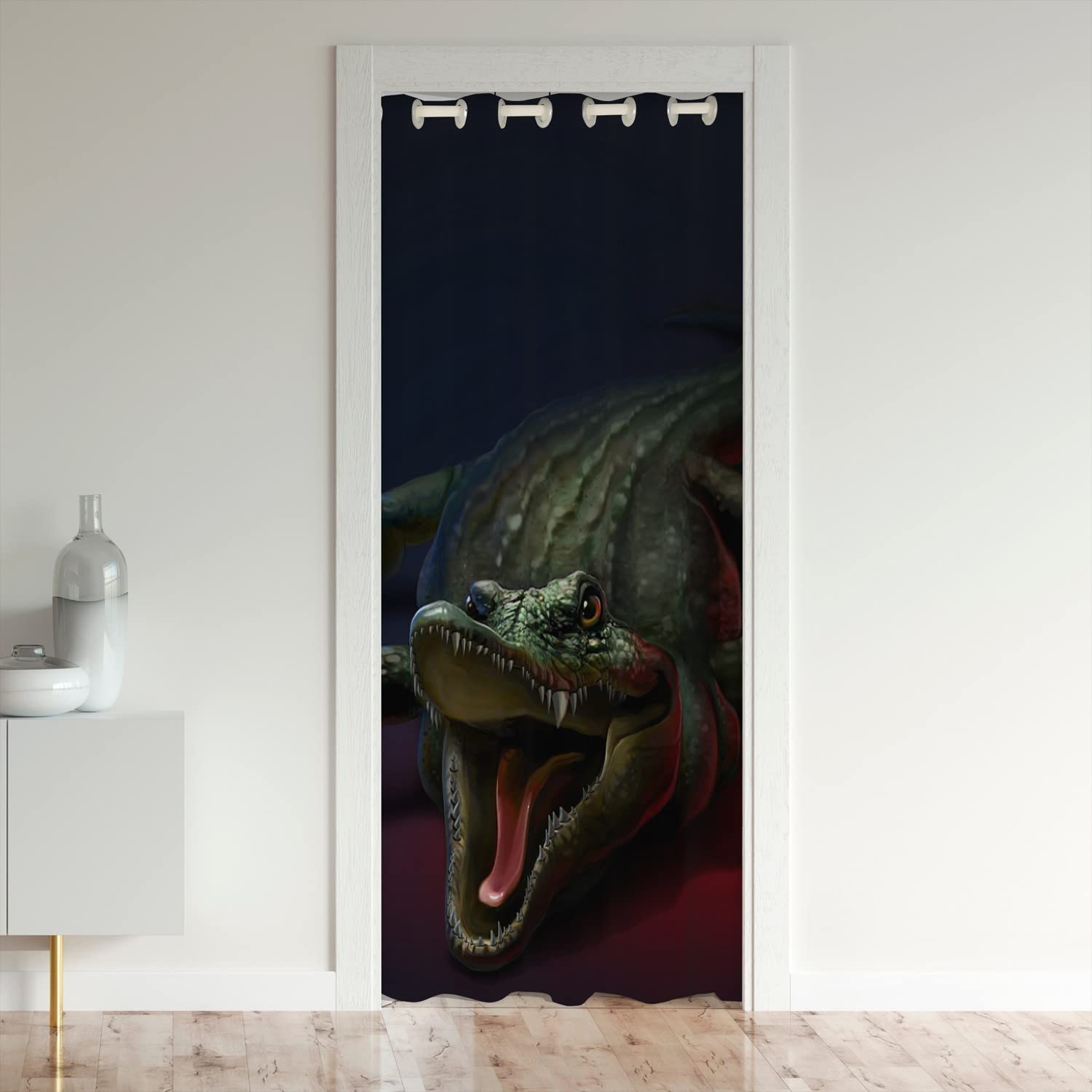 Loussiesd Crocodile Door Cover Curtain Insulated Thermal Curtains for Bedroom 3D Wild Alligator Super Cozy Kids Adults Home Decor Horror Wildlife 30%-50% Room Darkening Curtain 106x203cm 1 Panel — image 1