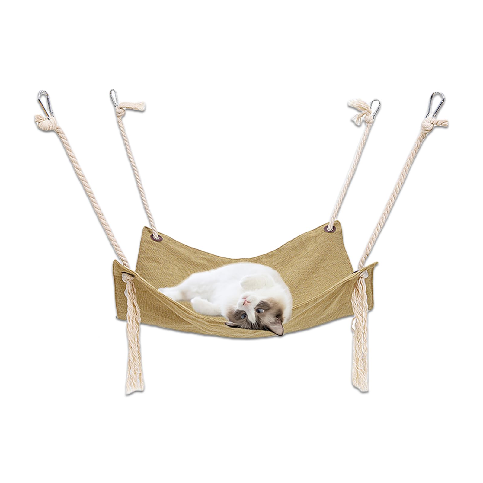 WUMUZAI Cat Hammock Bed for Cage, 18.5 Inch Hanging Cat Bed Hammock Perch Chair with Adjustable Straps & Metal Hook, Breathable Kitten Pet Hammock Swing for Indoor Small Dogs Puppy up to 15.4lb, Khaki