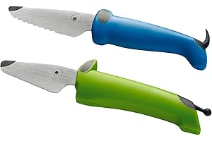 Kuhn Rikon Kinderkitchen® Kids Chef Knife Set 6", 2 Pieces, Green/Blue | Straight Edge & Serrated Knife | Cutting Tool Made f