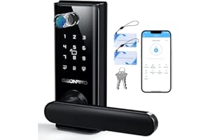 GEONFINO Smart Door Lock 6-in-1 Door Lock with Handle, Electronic Door Locks for Front Door Keyless Entry Door Lock with Bluetooth, Fingerprint Door Lock with Handle, Digital Keypad, Smart Lock for Home