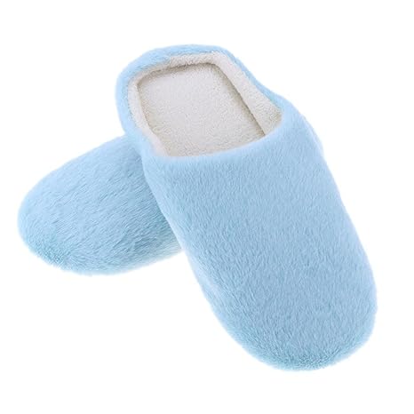 Zibuyu Womens Solid Rabbit Velvet Anti-slip Soft Bottom Slippers (Blue, One Size)