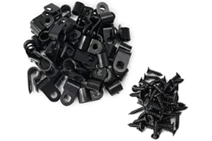 Alamic Cable Clamp R-Type Cable Clip Wire Clamp 1/4-inch Nylon Screw Mounting Cord Fastener Clips with Screws for Wire Management - 50 Pcs Cable Clamps + 50 Pcs Screws