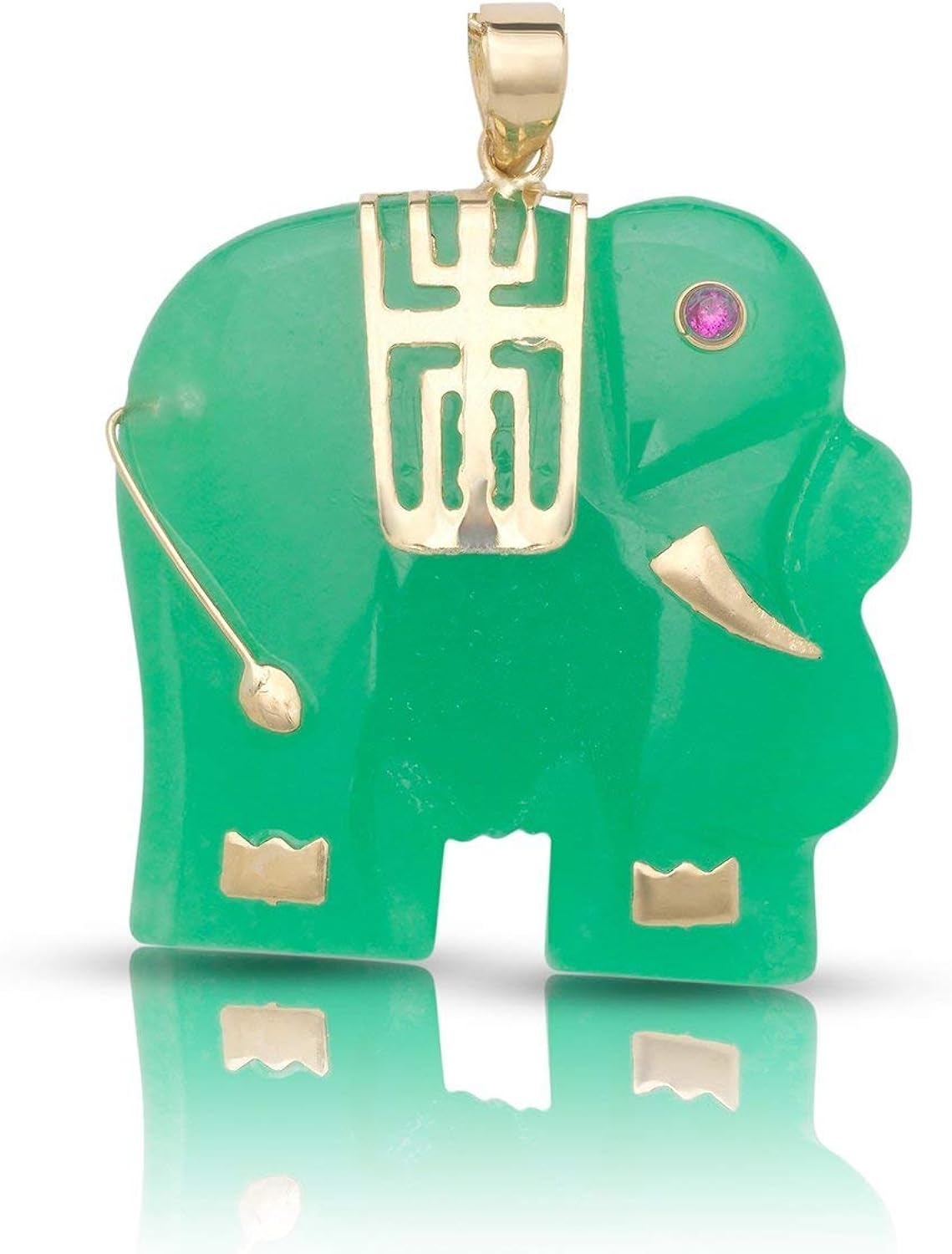 Amazon.com: 14K Yellow Gold Green Jade Elephant Pendant: Jewelry