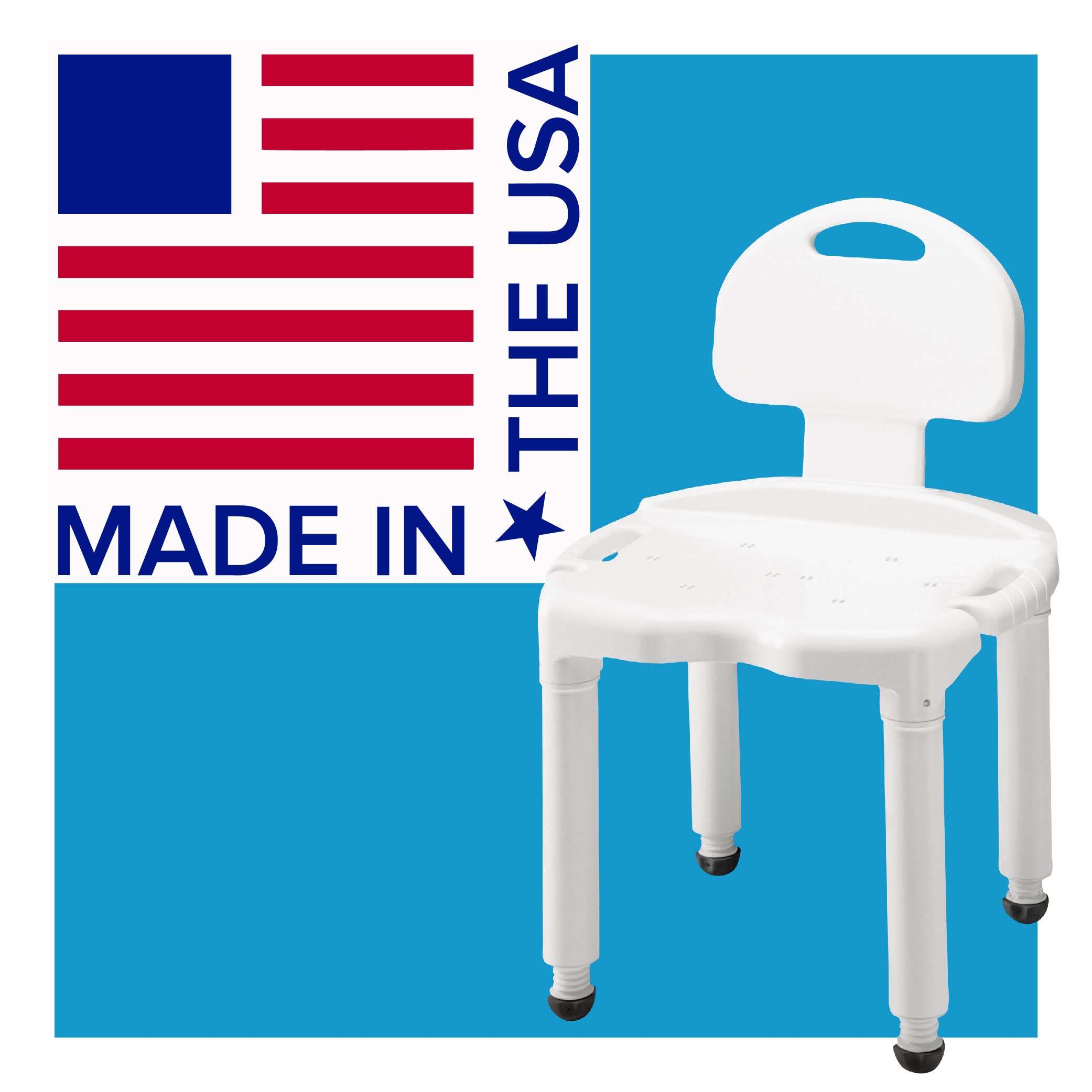 Carex Bath Seat And Shower Chair with Backrest for Seniors, Bath Chair For Elderly, Disabled, Handicap, and Injured Persons, Supports Up To 400lbs, Shower Seat For Inside Shower, Made in USA