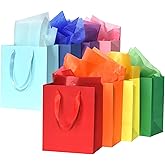 WrapNGo 8 PCS Gift Bags with 16 Tissues 8 Colors Party Favor Bags with Handles 8x5x10 Inch Goodie Bags for Party,Birthday,Baby Shower,Wedding, School Supplies and Gifts