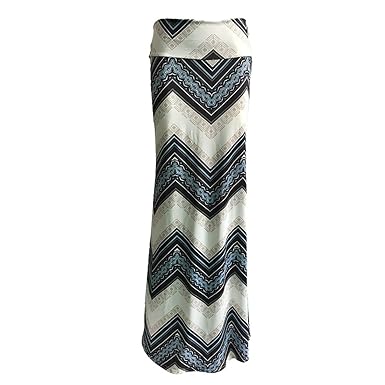 Unyu Blue Printed High Waist Maxi Skirt Plus Size Floor Length
