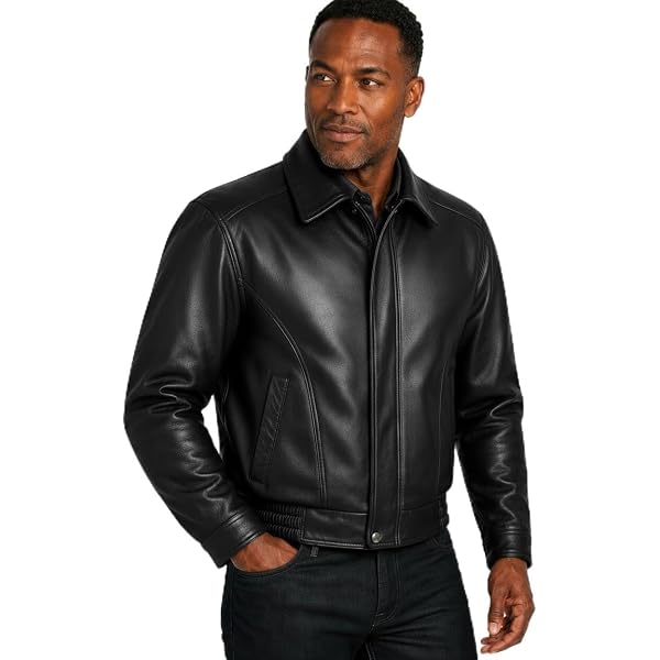REED Men's Contemporary Stand Up Collar Leather Jacket (BROWN, XLT