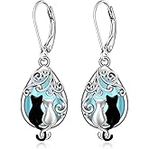 Cat Earrings Cat Lover Gifts for Women Sterling Silver Moonstone Dangle Halloween Gifts Jewelry