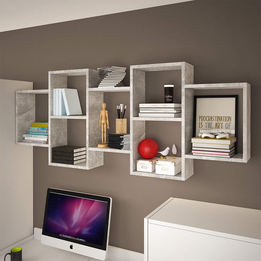 SELSEY KASSI - 7-Compartment Floating Shelf/Multi-Compartment Shelf/Hanging Display Ledge/Decorative Wall Shelf/Concrete Grey - Image 3