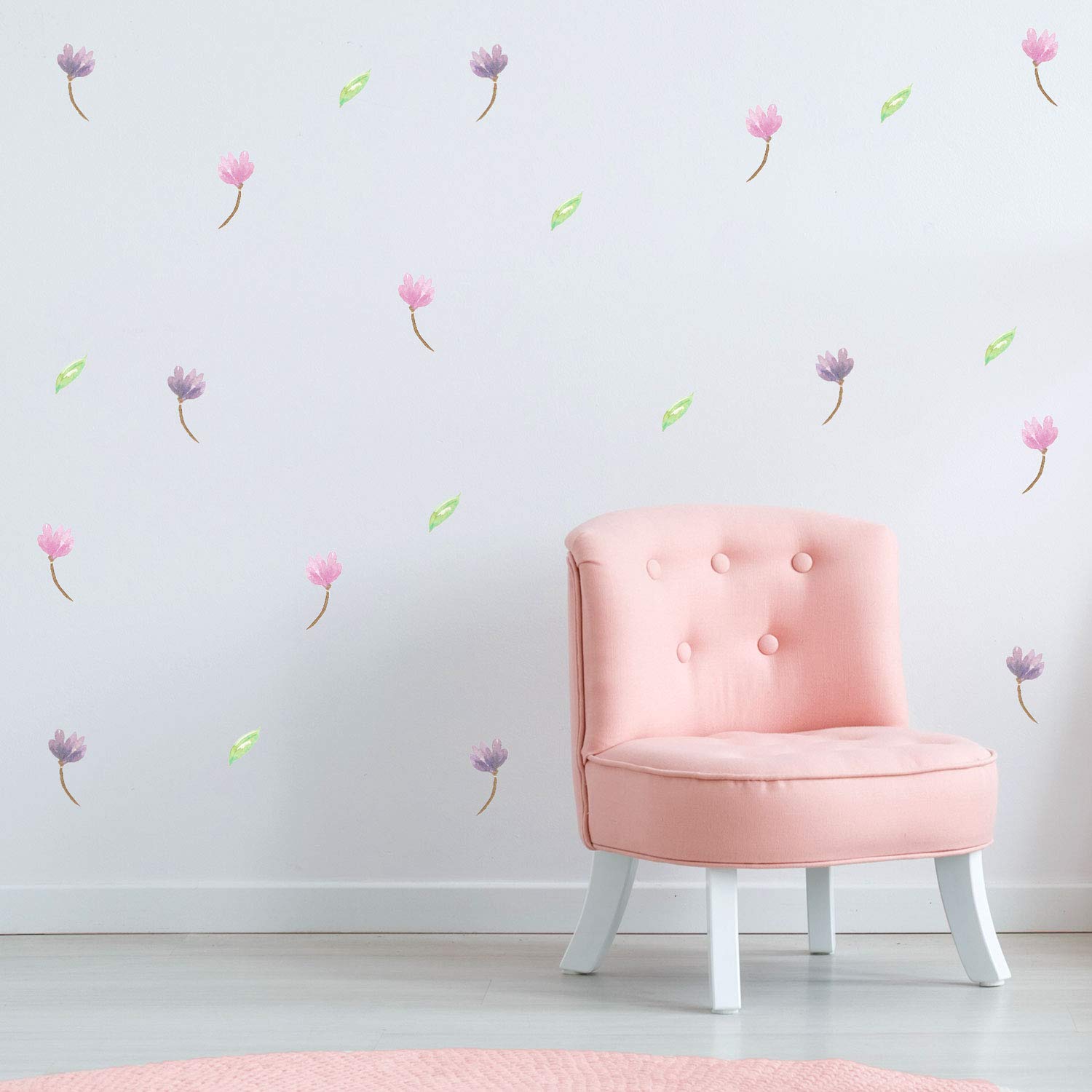 Stickerscape Watercolour Flower Wall Stickers | Perfect for A Childs Bedroom, Playroom Or Nursery | Easy to Apply | A Mix of Pink and Purple Flowers | Perfect to Add to a Plain Wall
