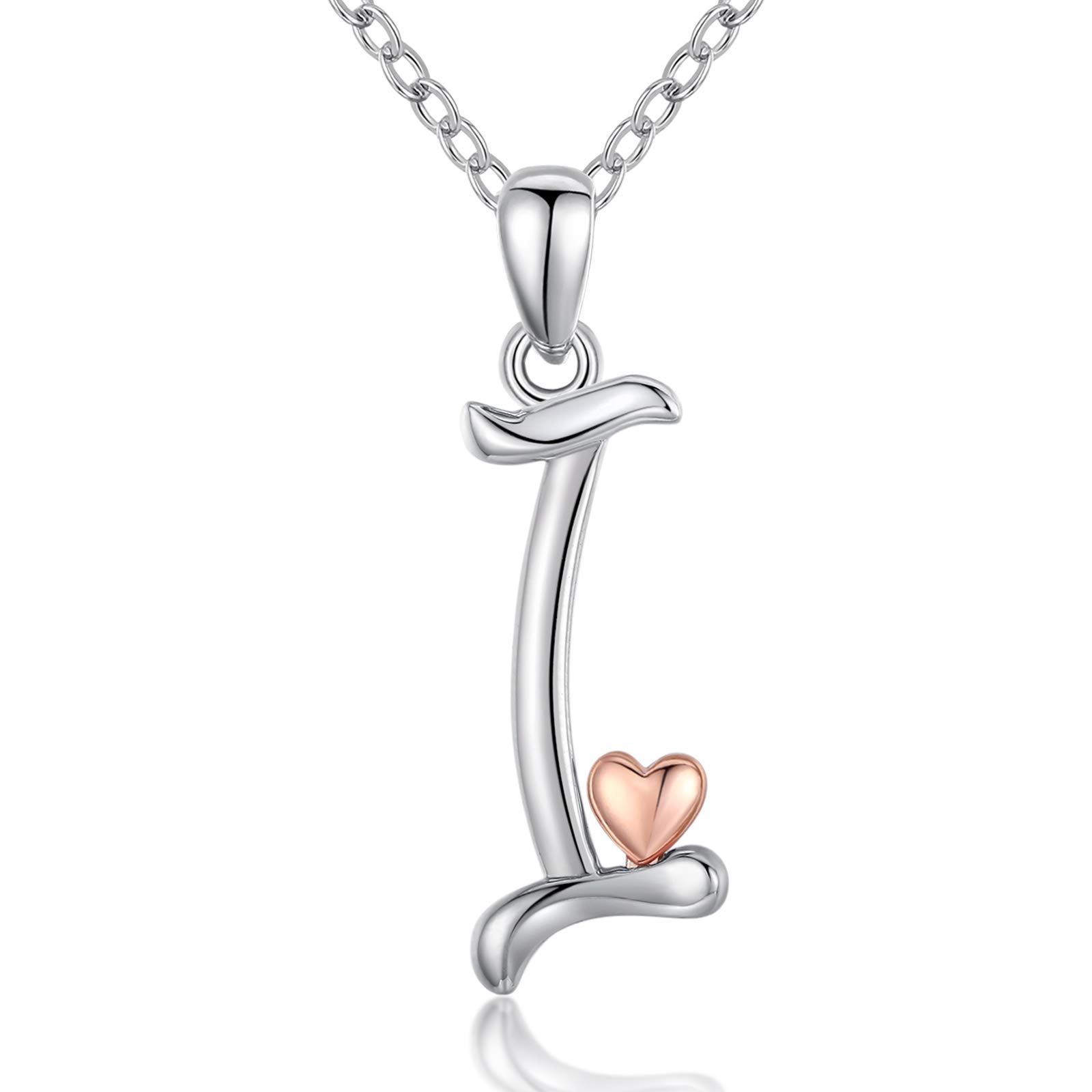 CELESTIA 925 Sterling Silver Initial Letter I & Heart Pendant Necklace for Women Girls, Personalized Jewellery Gifts for Her