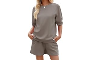 KFUBUO Women's 2 Piece Lounge Sets Summer Matching Outfits Short Sleeve Top and Shorts Loungewear