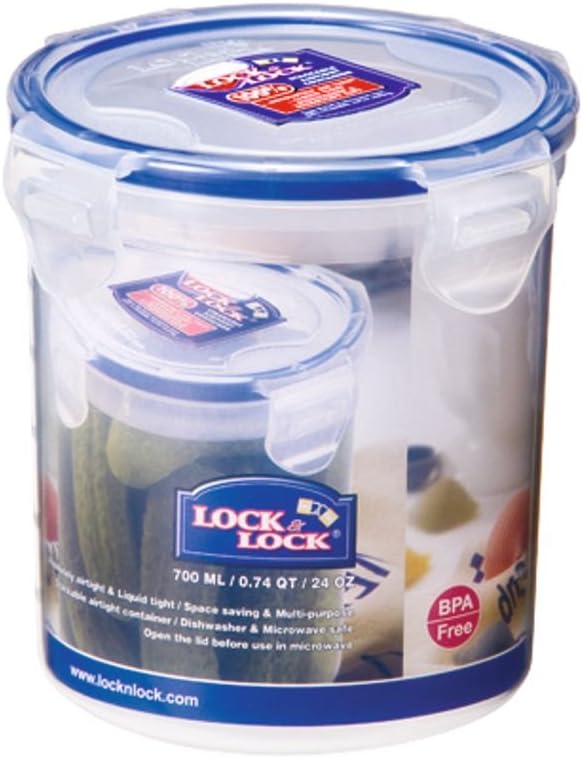 Lock & Lock Round Storage Container Clear/Blue, 700ml Amazon.co.uk