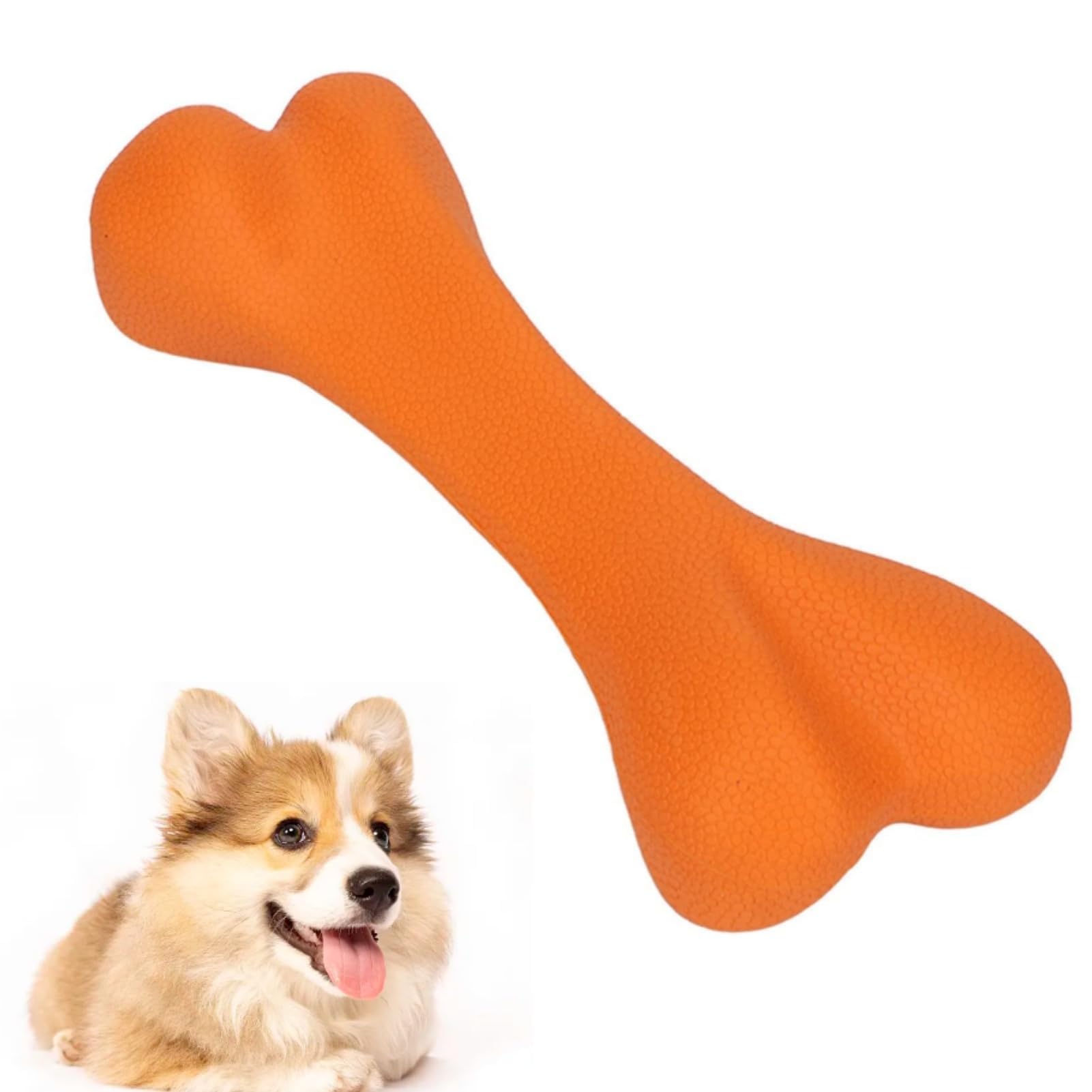 Dog Teething Chew Toy Bones, Dog Chew Toy, Rubber Bone Hard for Dogs Indestructible Dog Toys Dental Dog Toy for Teeth(S-Orange)
