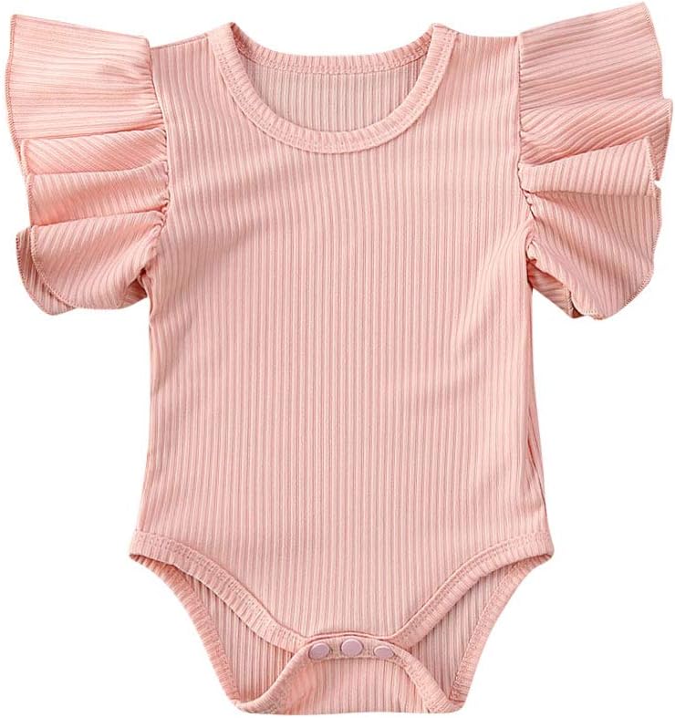 Toddler Newborn Infant Baby Girls Ruffle Romper Bodysuit Jumpsuit Solid Color Cotton One-Piece Outfits Clothes