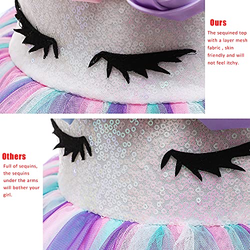 Sequin Unicorn Dress for Girls Princess Unicorn Costume Toddler Birthday Party Rainbow Tutu Dress Up Clothes with Headband