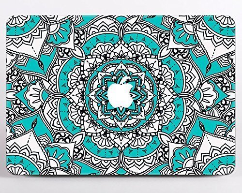Teal Mint Mandala Pattern Decal for Macbook Pro 13 NEWEST Release 2017 &amp; 2016 Air 11 13 Pro 13 15 Pro Retina MacBook 12 Lotus Blossom Flower Henna Style Namaskara Removable Vinyl Skin Sticker MA2241