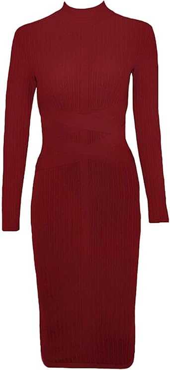 burgundy long sleeve bodycon dress
