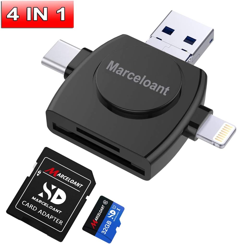 Marceloant 4 in 1 USB Flash Drives for iPhone iPad iOS Android 32GB Memory Stick, Memory Card Reader for Camera Reader Adapter Come with 32 TF Card
