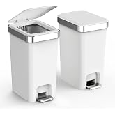 accep 2 Pack Bathroom Trash Can with Lid 2.6 Gallon,Step Pedal Small Basket | Plastic Garbage Can with Press Top Bin &amp; Foot Pedal Trash Bin, Mini Waste Basket for Bedroom,Offices,Dorm,RV(Grayish-White)