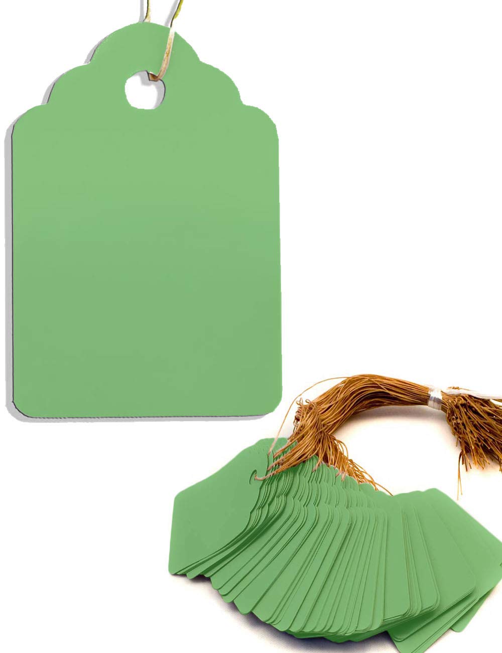 HomeTools.eu® - Pack of 100 plant tags with cord, for labelling plants, shrubs, weatherproof, plastic, 3.5 x 2.5 cm, green