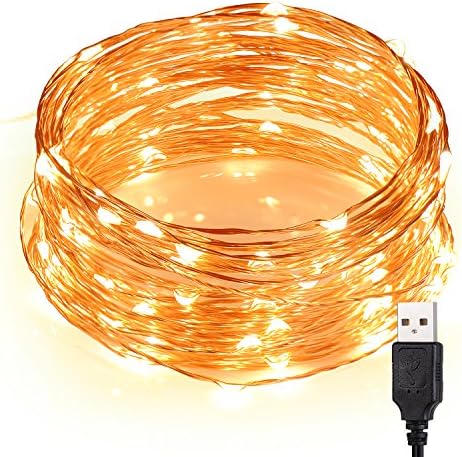 Homaz Fairy String Lights Micro USB Powered Waterproof LED String Lights Xmas lights Warm White for Indoor &amp;Outdoor Decoration 100 Leds, 33 Feet Copper Wire Firefly Lights