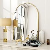 VooBang Arched Wall Mirror, 24 x 36 inch Arch Bathroom Mirror, Wall Mounted Vanity Mirror with Arch Metal Frame, Modern Bathroom Vanity Mirror for Bedroom, Living Room, Hanging or Leaning, Gold