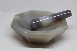 LAB4US Agate Mortar and Pestle Set, 50mm, Polished Brazilian Agate, Grey, Hardness 7.0-7.2, Ideal for Lab Grinding, Non-Absorbing in Infrared Spectrophotometer