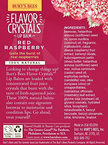 Burt's Bees Flavor Crystals 100% Natural Moisturizing Lip Balm, Red Raspberry, 1 Tube in Blister Box, 0.16 Ounce