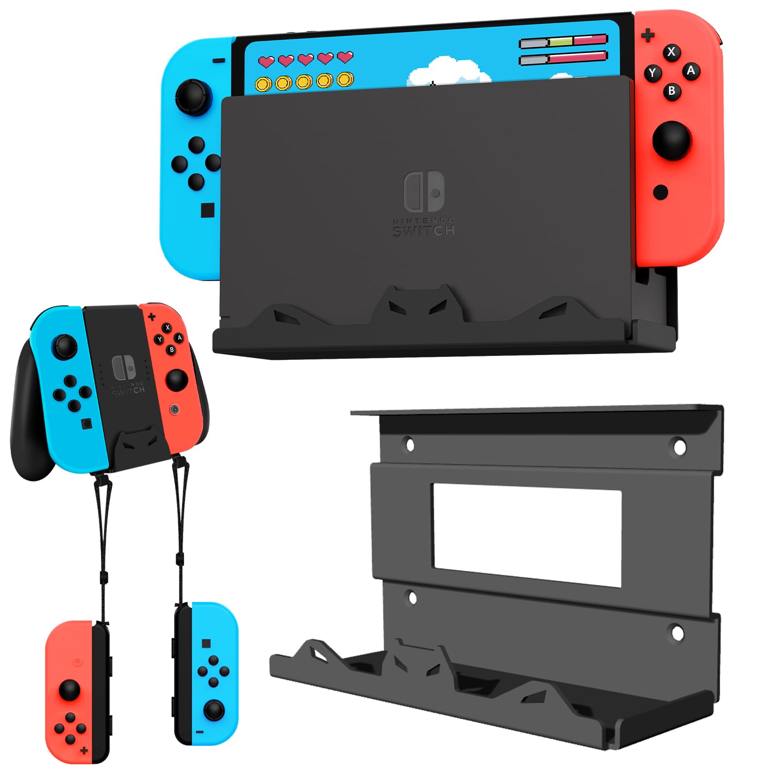 BracNova Wall Mount for Nintendo Switch/Switch OLED,Metal Wall Mount Kit Shelf Accessories Compatible with Joy-Con and Pro Controller Holder(Mounts Switch behind TV)