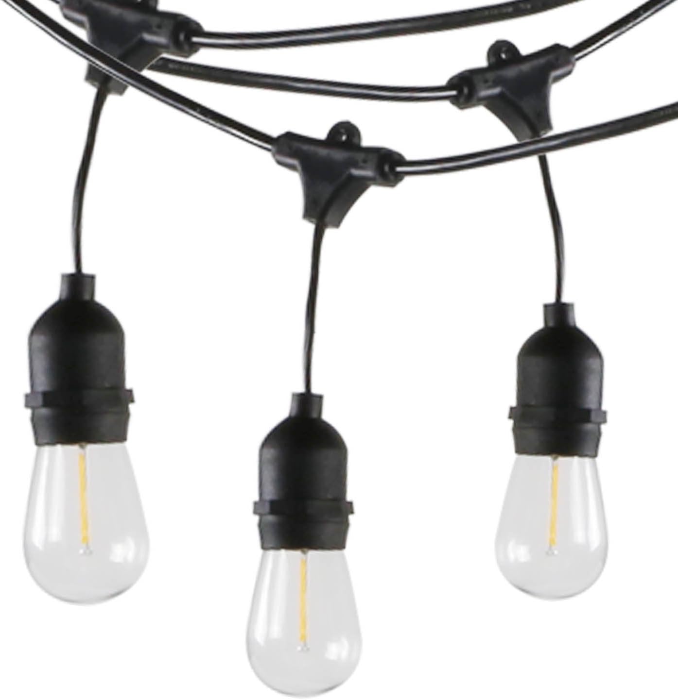 Hykolity 48FT LED String Lights - Outdoor Commercial Grade Weatherproof with 15 Hanging Sockets Dimmable Edison Style 2 Watt Bulbs for Porch Patio Garden UL Listed