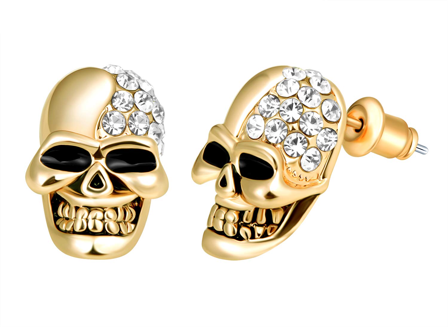 Feilok Women Stud Earrings for Mens Huggie Hoop Ear Piercing Skull Zirconia gold Stainless Steel