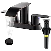 Waterfall Bathroom Sink Faucet 4 Inch Faucet 2 Handle Lead-Free Oil Rubbed Bronze, Bathroom Faucets with Pop Up Drain, 2 or 3 Holes Bathrooms Basin Lavatory Mixer Tap with Deck Mount Plate
