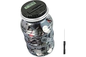 Coin Piggy Bank Saving Jar, Winnsty Digital Coin Counter with LCD Display Large Capacity Money Saving Box for All US Coins (Silver)