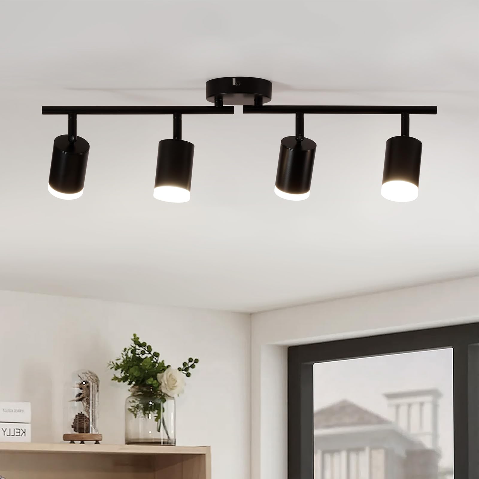 Leselux Deckenstrahler LED 4 Flammig, Metall Deckenstrahler Schwarz, Strahler Deckenleuchte Schwenkbar, Deckenlampe Spots GU10, Deckenspot Innen für Küche Wohnzimmer Schlafzimmer (Ohne Leuchtmittel)