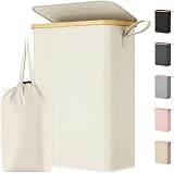 Lifewit 50L Slim Laundry Basket with Lid Narrow Foldable Bag Handles White